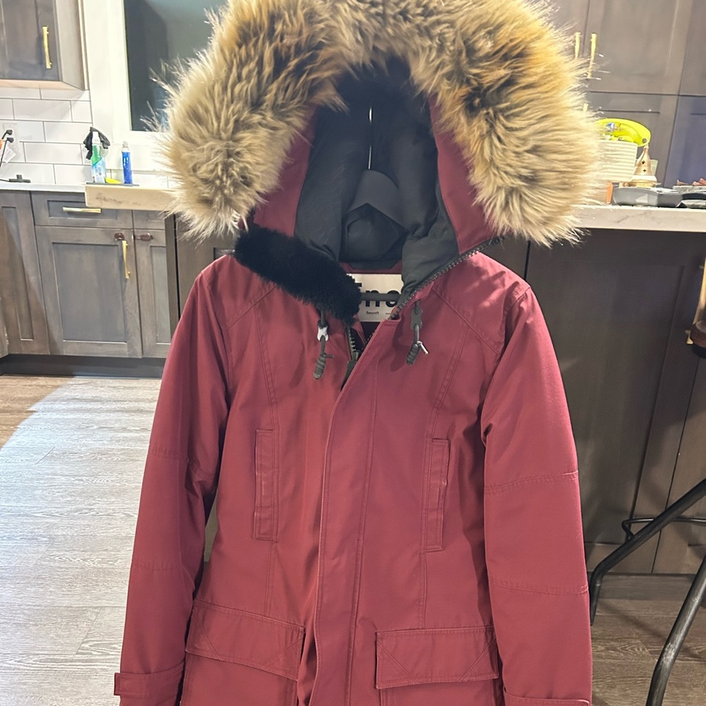 TNA Burgundy Bancroft Parka with Faux Fur Hood